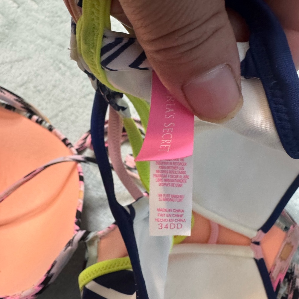Victoria's Secret Three-Piece Bikini Top Set - Navy, Pink, Teal - Picture 13 of 13